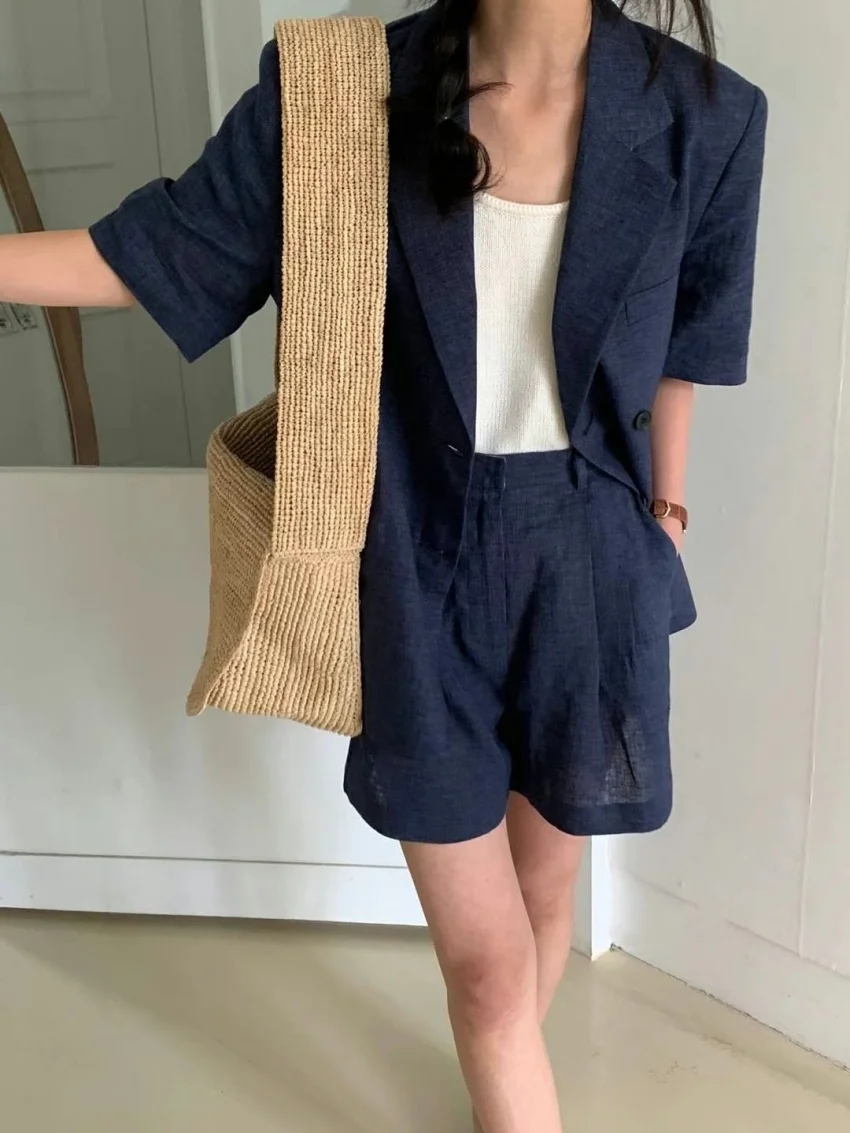 Alien Kitty Summer Work Wear Women Two Pieces Suits New 2025 Gentle Office Lady Half Sleeve Blazers Wide Leg Shorts Sets