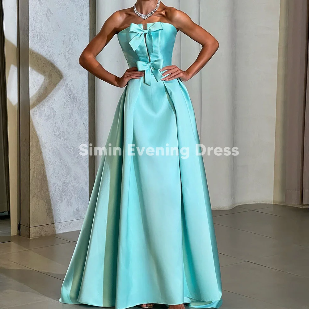 

Simin Women's Satin Bow Strapless A Line Draped Floor-Length Evening Dresses With Sleeveless Formal Elegant Party Dresses 2025