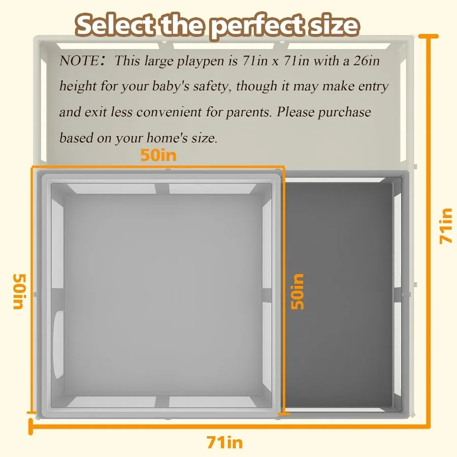 Cercadinho dobrável para bebês, 71x71, playard para bebês e crianças, cerca portátil de segurança para crianças, leve, sem instalação, ou interno
