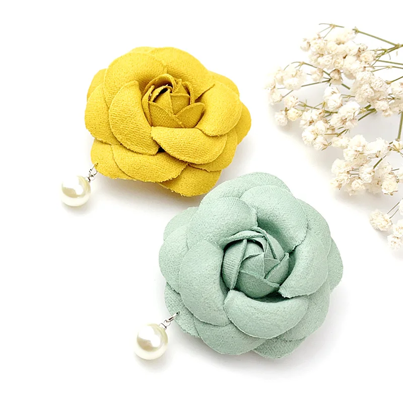 Simple Design Hand Made Artificial Flower Pearl Camellia Brooch Fashion Women Party Colthes Backpack Jewelry Accessories Corsage