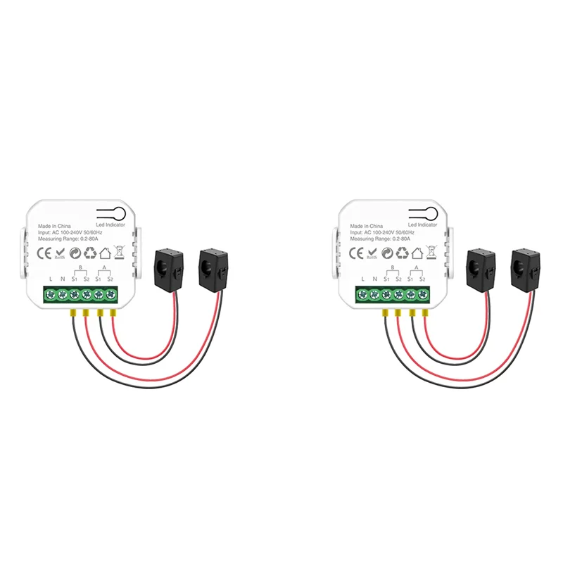 

ABZY-2X Tuya Wifi Smart Power Meter With Current Transformer Clamp 2 Channel 80A Energy Meter Smart Home Wattmeter