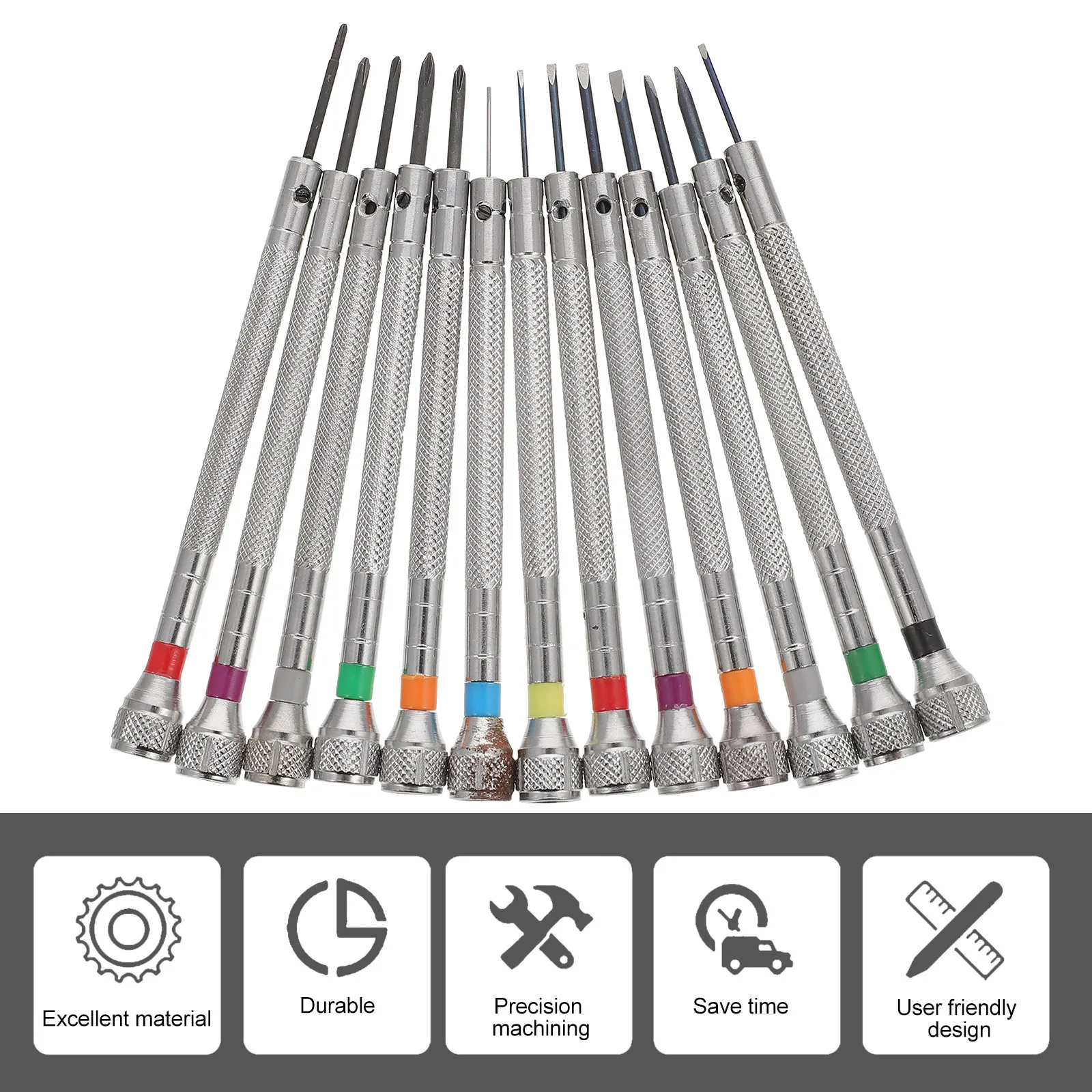 13Pcs Watch Repair Screwdriver Set Precision Iron Tools Anti-Slip Comfortable Handle for Electronics Jewelry Micro Components