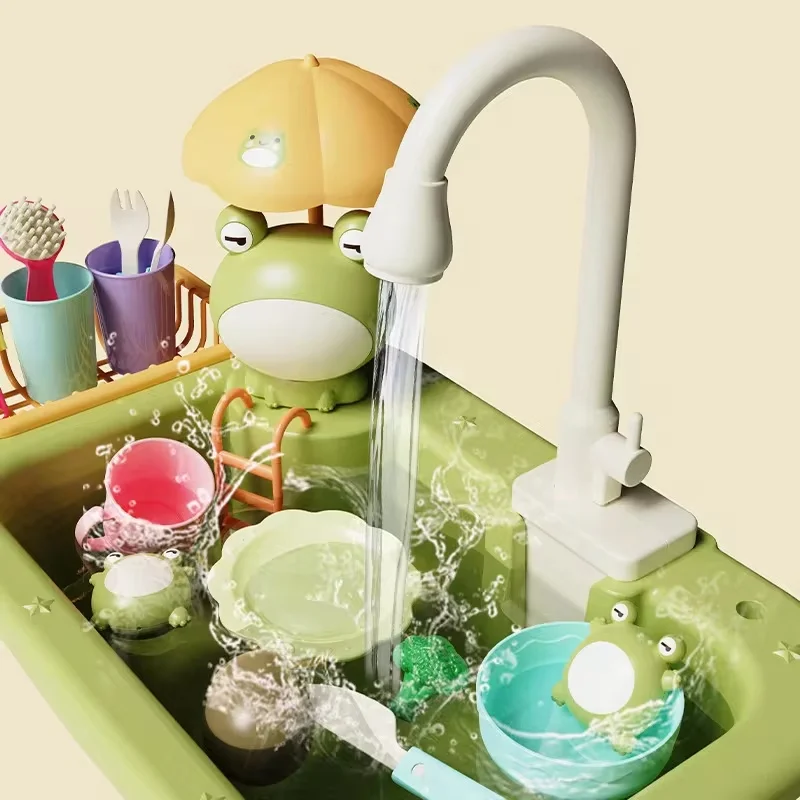 2024 New Play Sink With Kitchen Sink Tap Water  Electric Faucet Play Kitchen Toy Swimming Pool Floating Fishing Toys Water Play