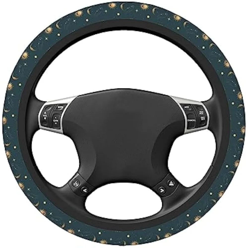 Car Steering Wheel Cover Universal 15 Inch Vintage Sun and Moon Steering Wheel Protector Car Accessories Decor for Men Women