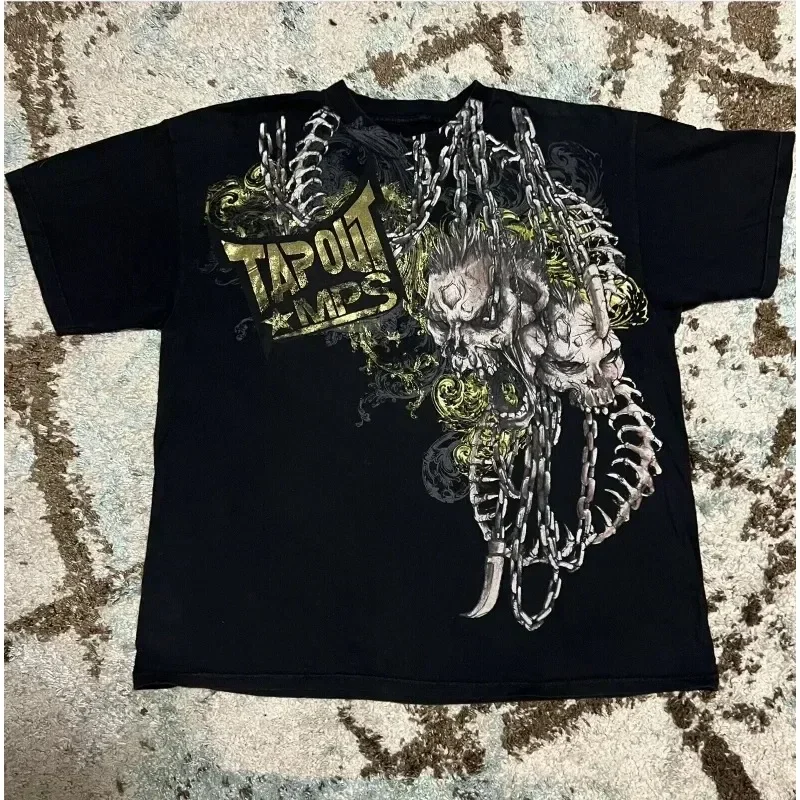 Camiseta Tapout de calle Y2K para hombre, camiseta informal con estampado gráfico de letras de Hip Hop, camisetas de manga corta de algodón con cuello redondo Harajuku