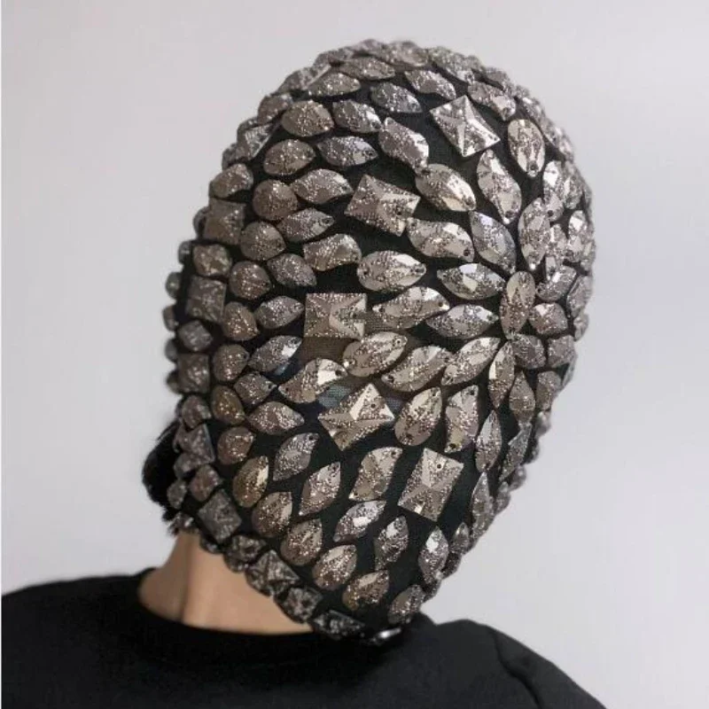 Harajuku Punk Style Cosplay Night Club Dance Mask Hedgehog Headcover Thorn Bar DJ Performance Rivet Rhinestones Spikes Party