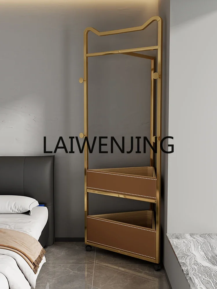 

Напольная угловая вешалка для одежды из нержавеющей стали класса люкс с отделкой из натуральной кожи для спальни