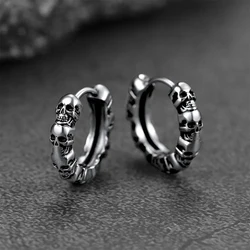 Huitan Trendy Skull Hoop Circle Earrings Women/Men Everyday Wearable Jewelry Hip Hop Style Accessories Unisex Fashion Ear Rings