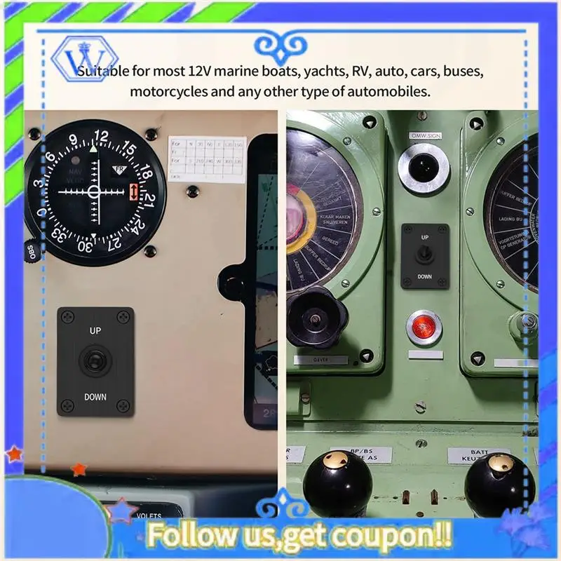 Momentary 30A Toggle Switch Waterproof 12V (ON)/Off/(ON) 3 Pin SPDT With UP/Down Mounting Plate For RV Motor Control