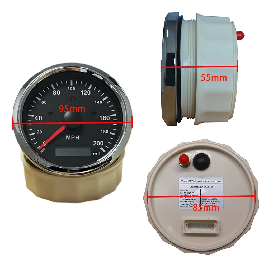 ELING 2 Gauge Set Car 85mm 0-200km/h GPS Speedometer + Tachometer 0-12000RPM with Red Yellow Backlight for Van Boat Motorcycle