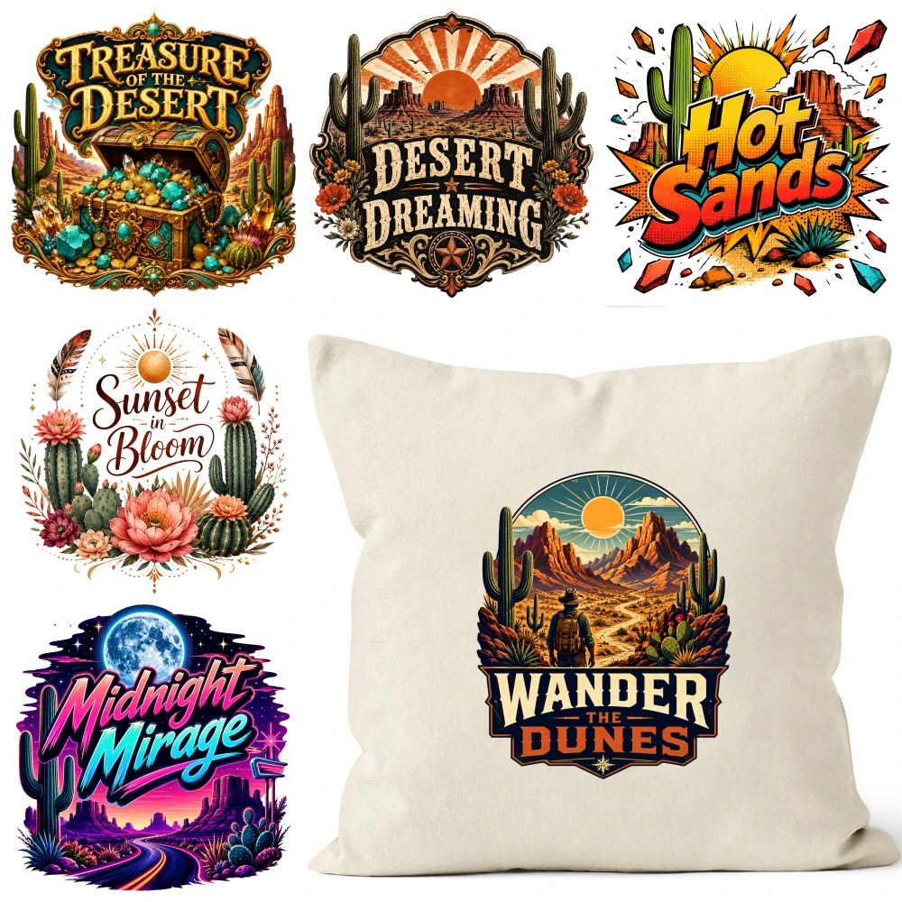 6 Pcs Wander Dunes Iron on Transfers for clothing, T-shirts, jeans, backpacks, hats, pillows. DTF Transfers Ready iron on