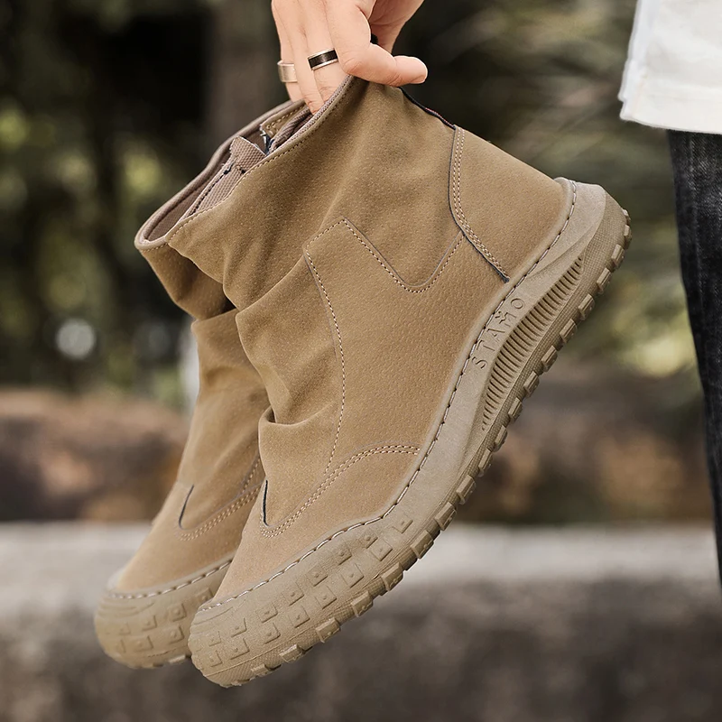 

Men's High-Top Boots Autumn Winter Wear-Resistant Anti-Slip Casual Mountain Climbing Work oes Waterproof oes