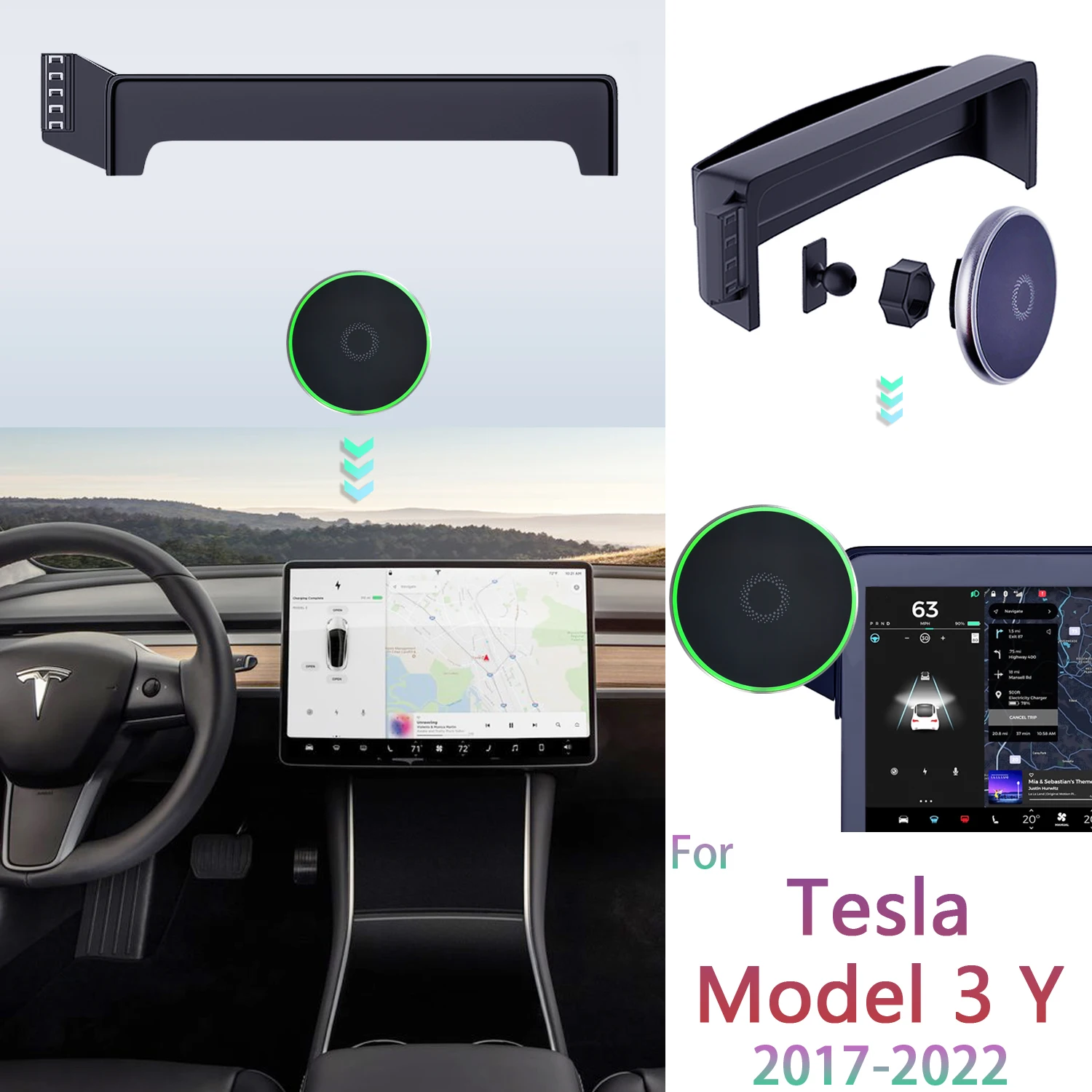 For Tesla Model 3 Model Y 2017-2021 2022 Car Phone Holder Screen Fixed Base Car Magnetic Wireless Charging Stand MagSafe Support 