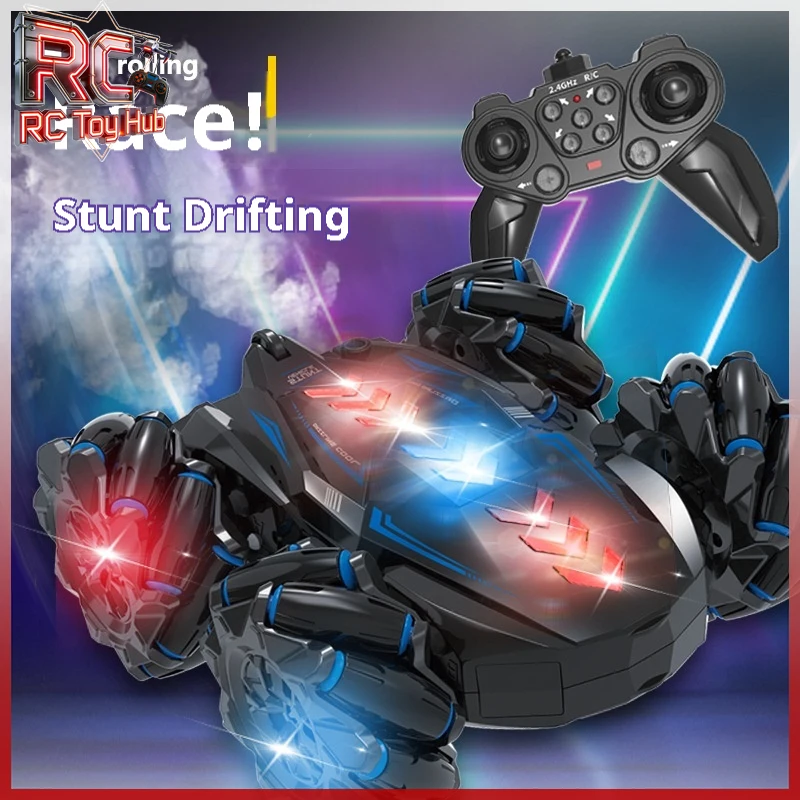 2.4g Double Sided Remote Control Car Long Endurance Stunt Roll Car Rechargeable Luminous Spray Car Electric Toy Vehicle For Kids