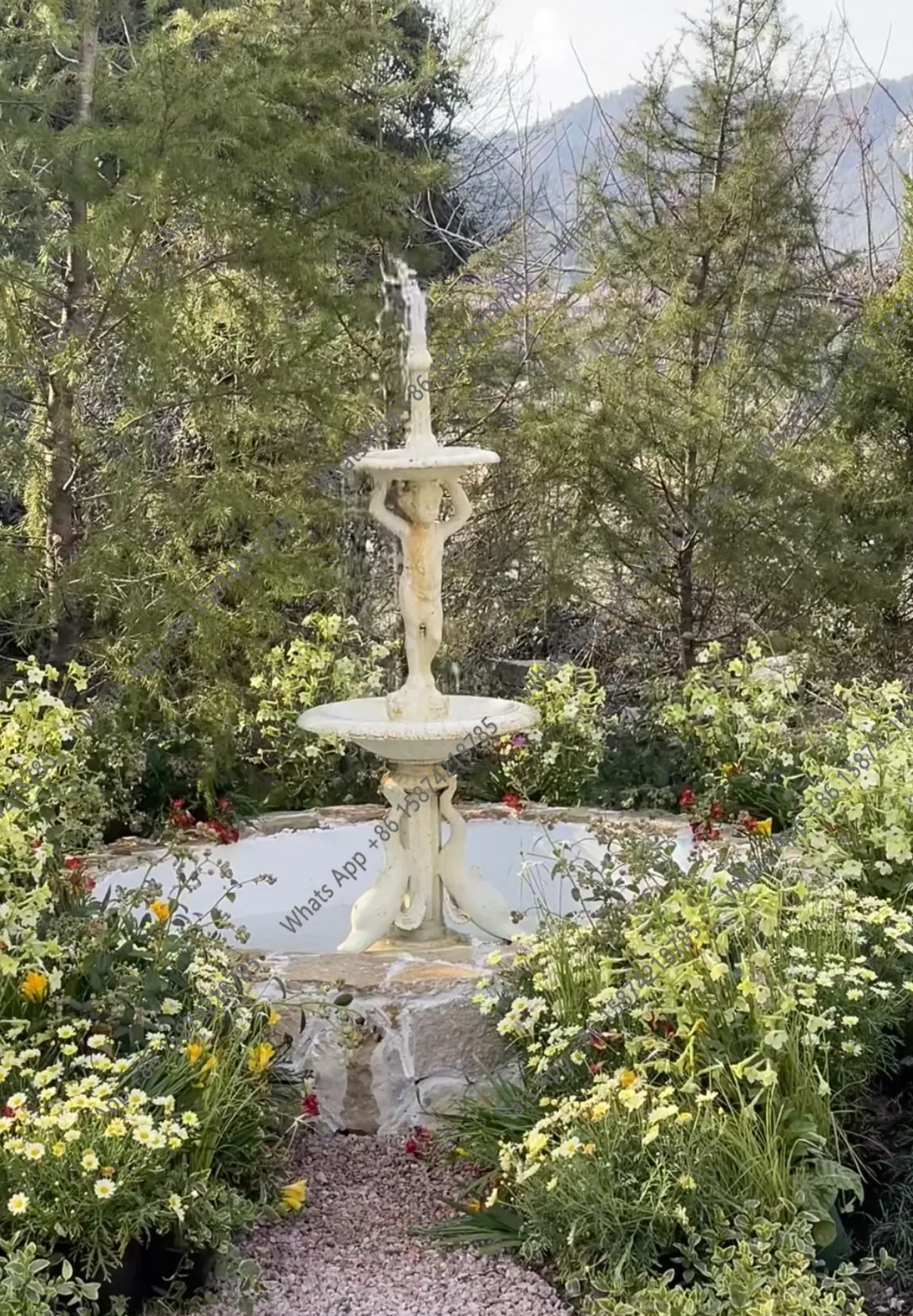 

Французская винтажная чугунная статуя ангела и дельфина, белый садовый фонтан, садовая скульптура, украшение для сада