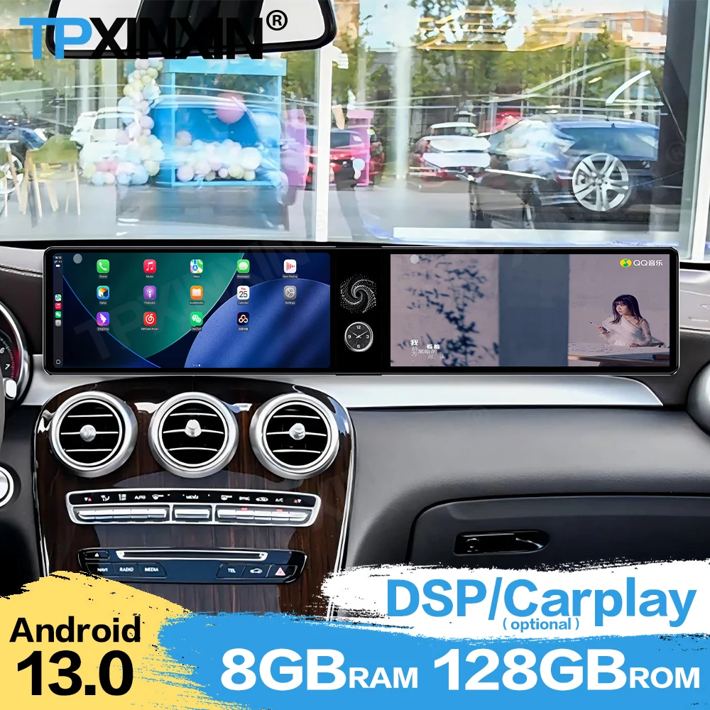 Dual-screen Interaction Android 13 For Benz GLC 200 260 300 2015~2021 Car Radio Multimedia GPS Navigation HD Screen Head Unit