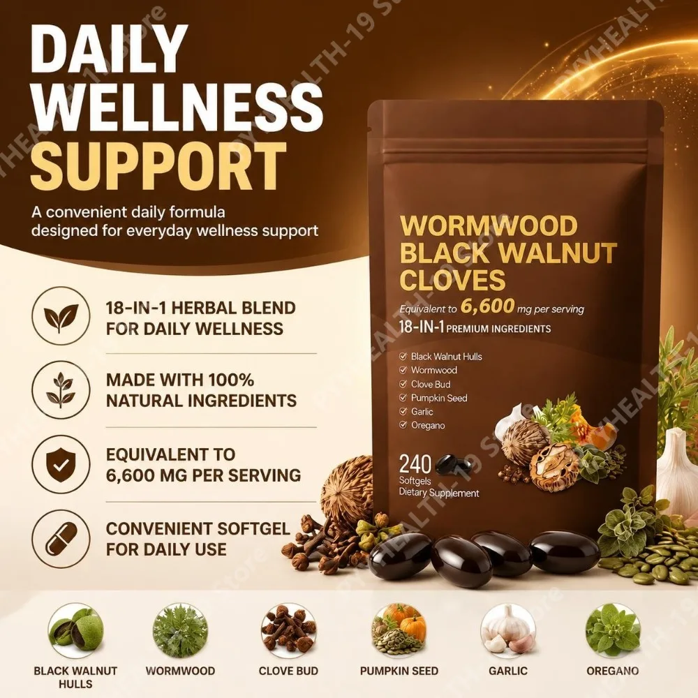 Wormwood Black Walnut Cloves Softgels 18-in-1 Herbal Blend 6600mg For Daily Wellness & Body Balance Support Adult 240 Count