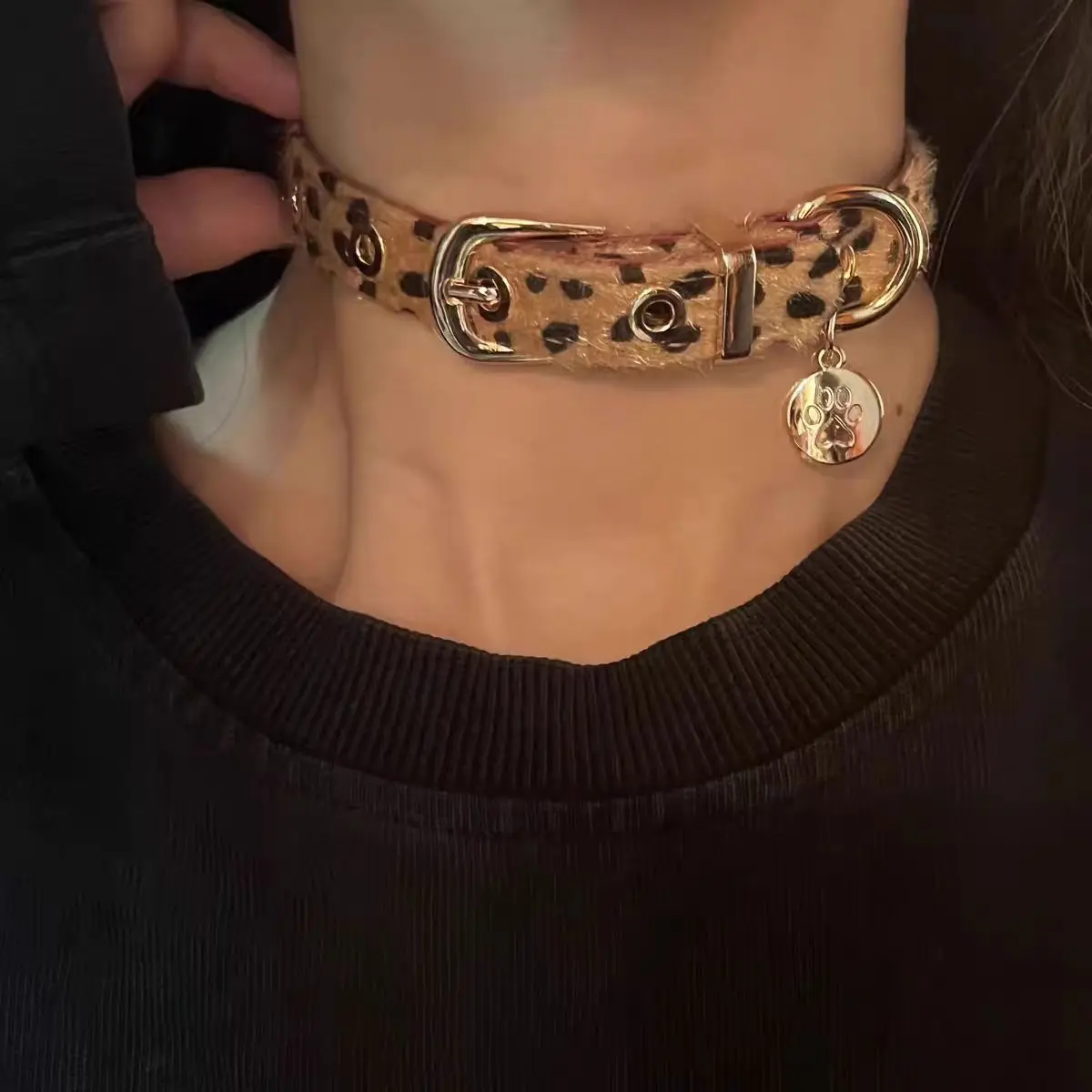 Punk Gothic Individuality Fashionable Y2K style Tide Sweet Cool Hottie Niche design sense  Choker Leather Collarbone chain