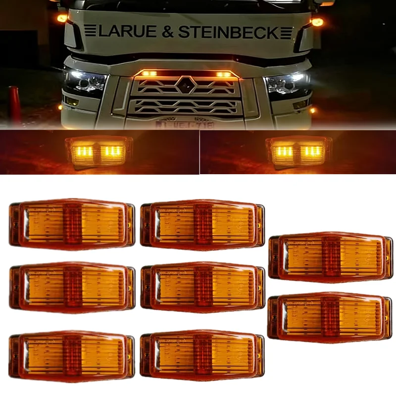 8PCS Truck Front Marker Lamp 24V LED Front Grill Double Burner Indicator Signal Light for Lorry Trailer Scania Volvo Man Light