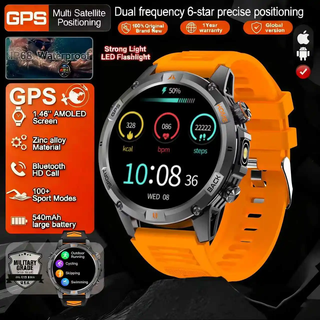2025 military Professional Outdoor Exercise Smartwatches GPS Compass 1.46