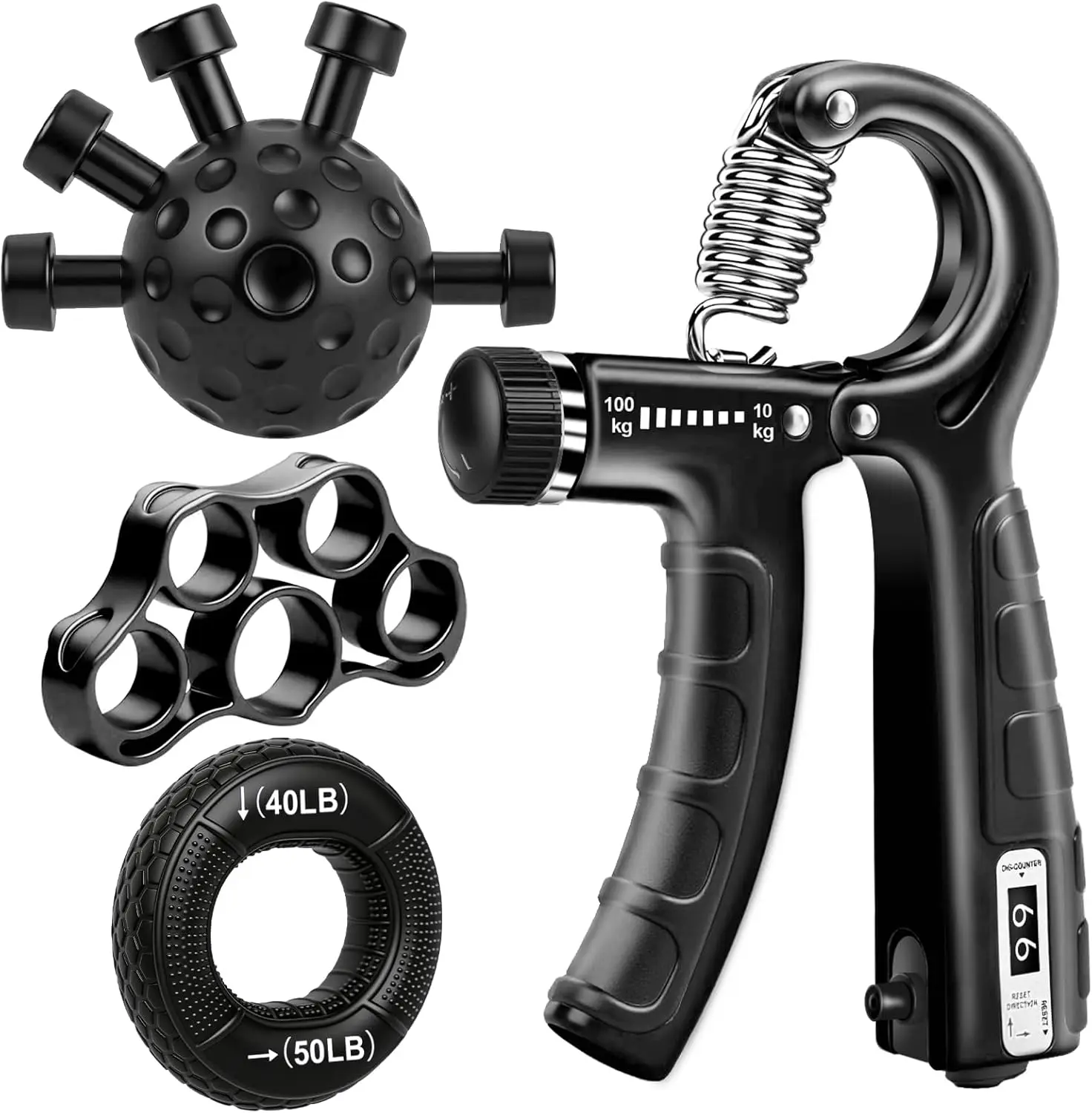 

Набор регулируемых тренажеров для силы хвата, 4-в-1 тренажер для предплечий и пальцев для тренировок и восстановления