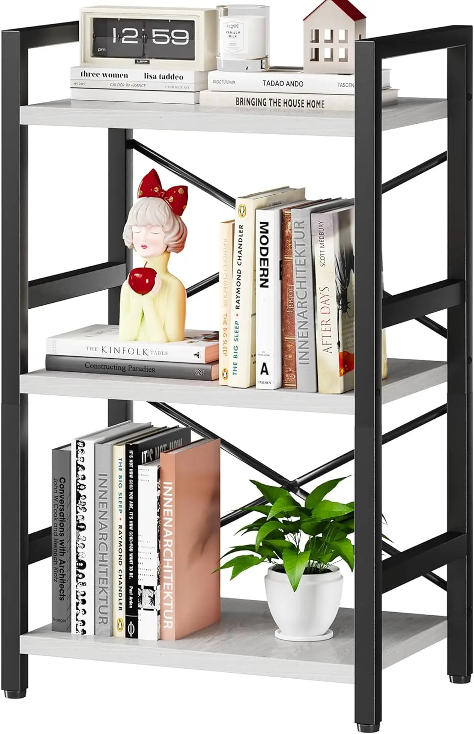 

Bookshelf, 3 Tier Industrial Bookcase, Metal Small Bookcase, Rustic Etagere Book Shelf Storage Organizer for Living Room Bedroom