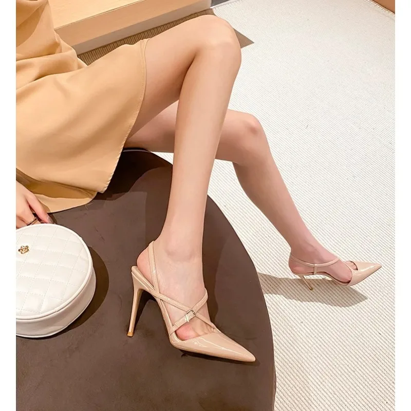 New high-heeled sandals for women in nude color with a sexy headband, single shoes with high heels and slim heels