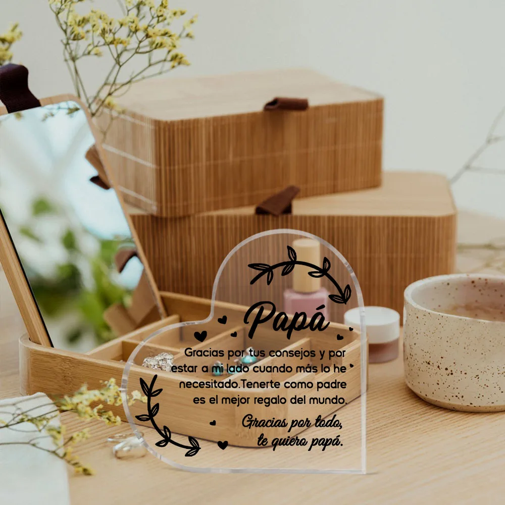 Spanish Dad Birthday Gifts Heart Acrylic Plaque for Office Desk Decor Keepsake Paperweights Gifts for Dad in Father's Day Gifts
