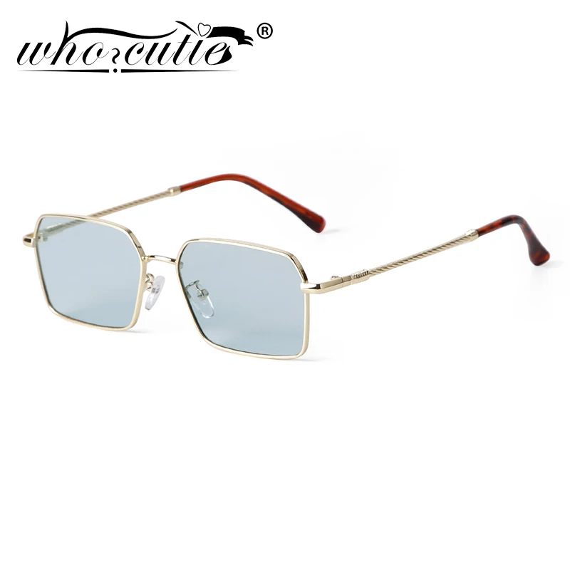 New Trend Rectangle Green Men Sunglasses Brand Designer Women Sun Glasses Blue Lens Metal Frame Shades Eyewear Male Female UV400