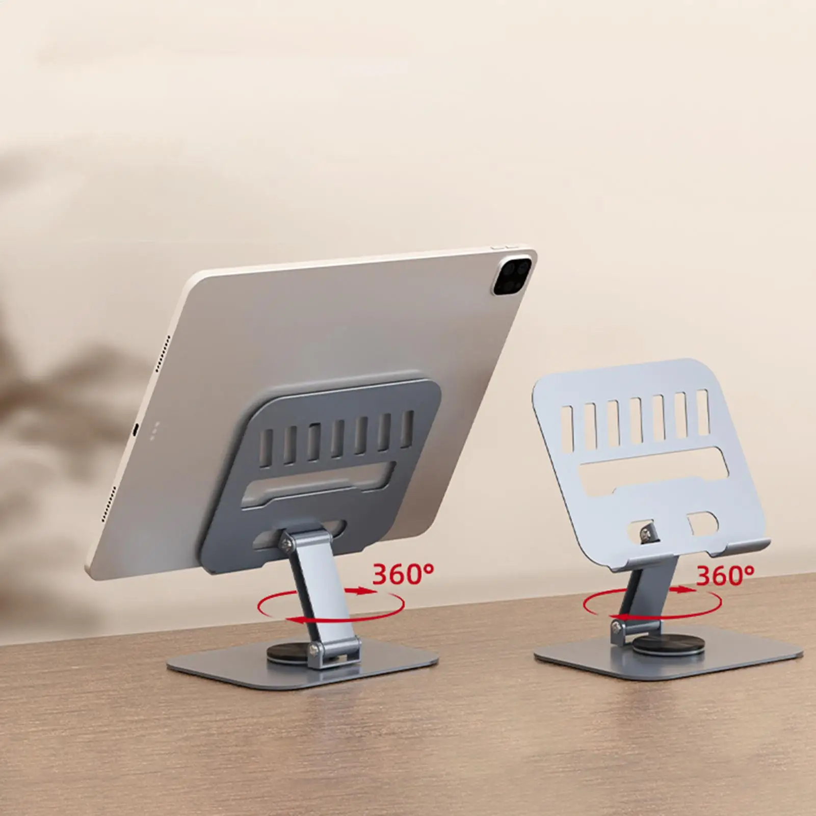 حامل لوحي من الفولاذ الكربوني مع قاعدة دوارة 360 درجة، ارتفاع قابل للتعديل وزاوية جبل، حامل أقراص مكتبي موفر للمساحة