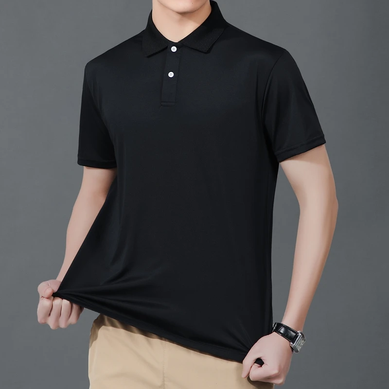 Men's T-shirt summer worsted sweater short-sleeved casual solid color men's clothes POLO collar knitted Tops loose Blouse