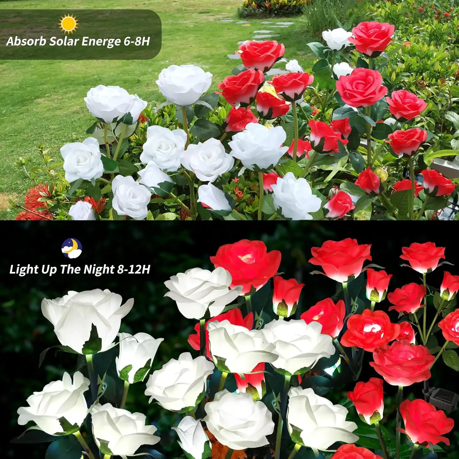 أضواء الزهور الشمسية في الهواء الطلق - أضواء LED واقعية مطورة تعمل بالطاقة الشمسية مع 5 ورود، ضوء حصة ديكور بالطاقة الشمسية