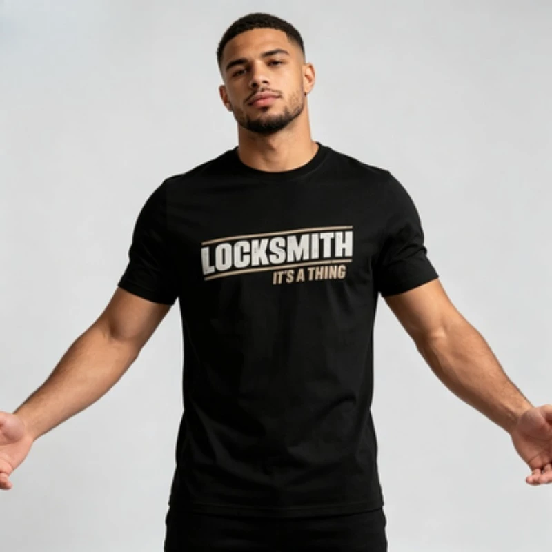 Male Summer Crew Neck Modal T‑Shirt, Fun Locksmith Career Slogan Graphic Tee Vintage Worker Text Design Casual Men Outfit