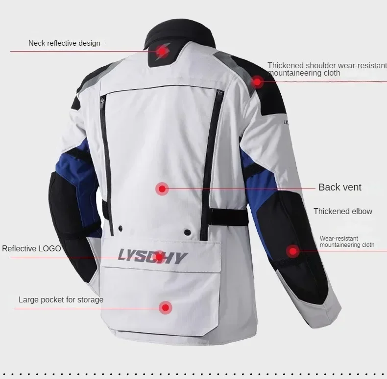 LYSCHY Motorcycle Jacket Men's Winter Warm Waterproof Anti-fall Motorcycle Rider Pull Jacket Motorcycle Off-road Jacket