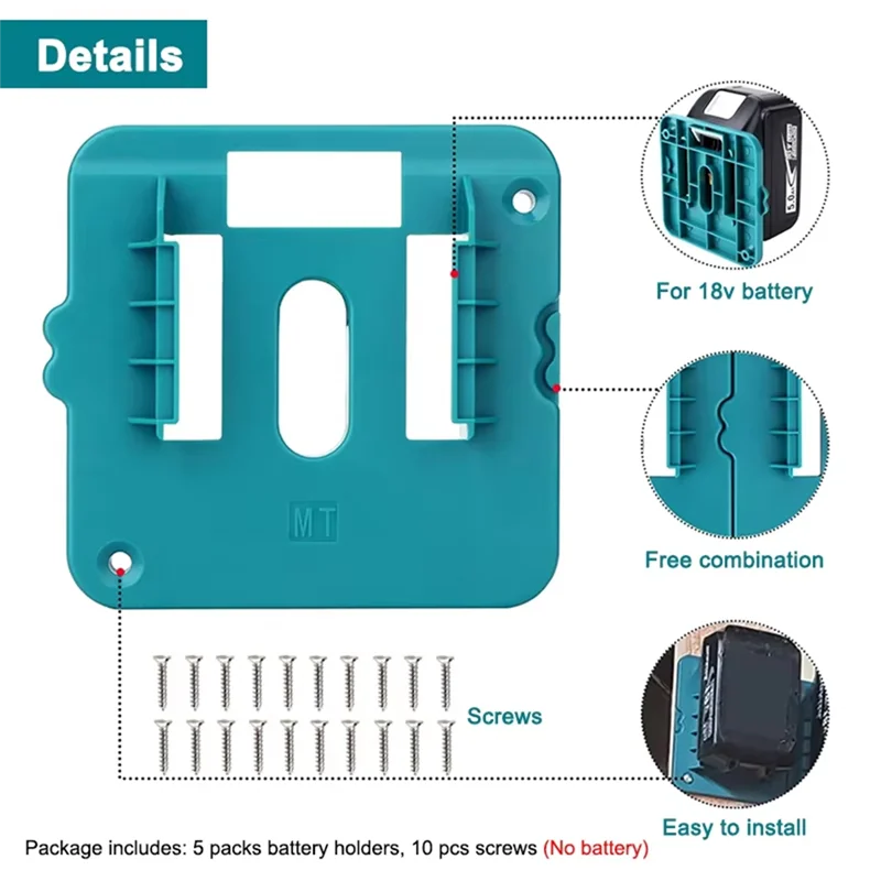 AT02-Battery Holder 10Pcs Formakita Battery Tools Machine Holder Wall Mount Bracket Battery Storage Rack