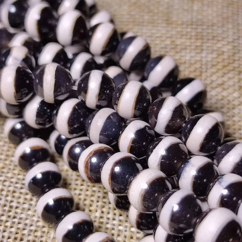 Black and white round agate line pharmacist Tianzhu Dzi round bead necklace bracelet DIY matching beads