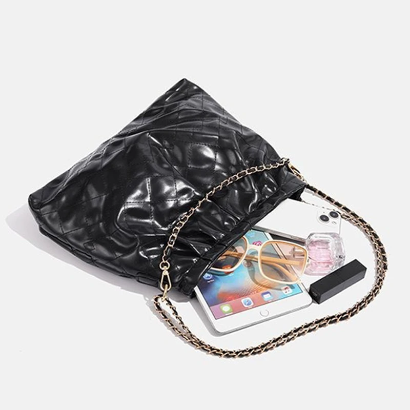 Luxury Large Tote Travel Bag for Women Small Chanel Style Chain Rhinestone Bucket Crossbody Shoulder Bag