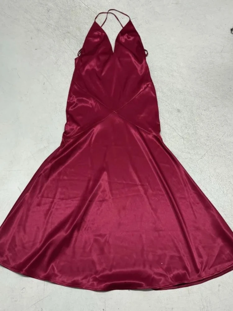 SsTss Sexy Diepe V-hals Mouwloze Avondjurk Vrouwen Elegant Satijn Criss Cross Backless Zeemeermin Jurk voor Formele Evenementen