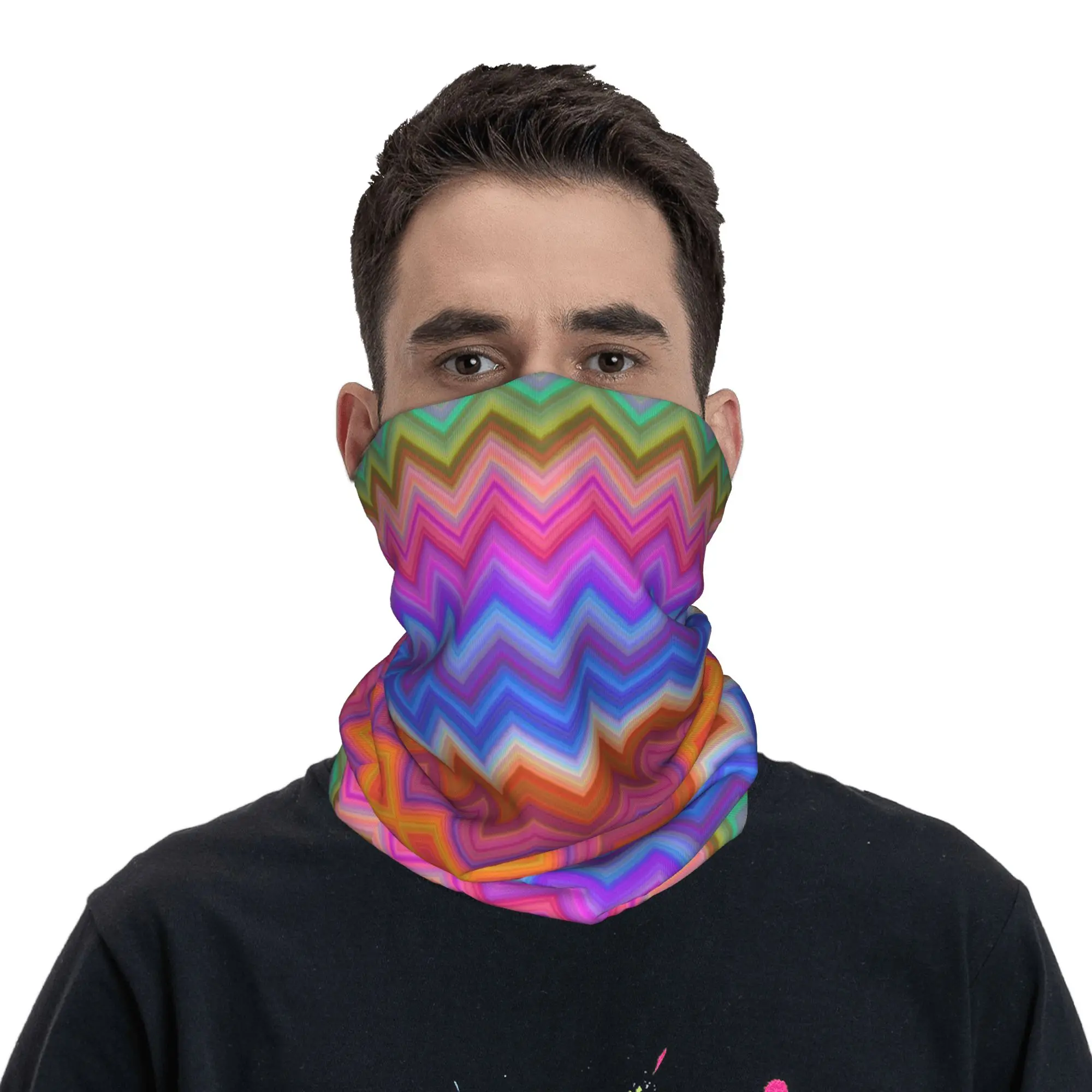 

Chevron Zig Zag Colorful Abstract Bandana Neck Cover Printed Wrap Scarf Headband Riding Unisex Adult Washable
