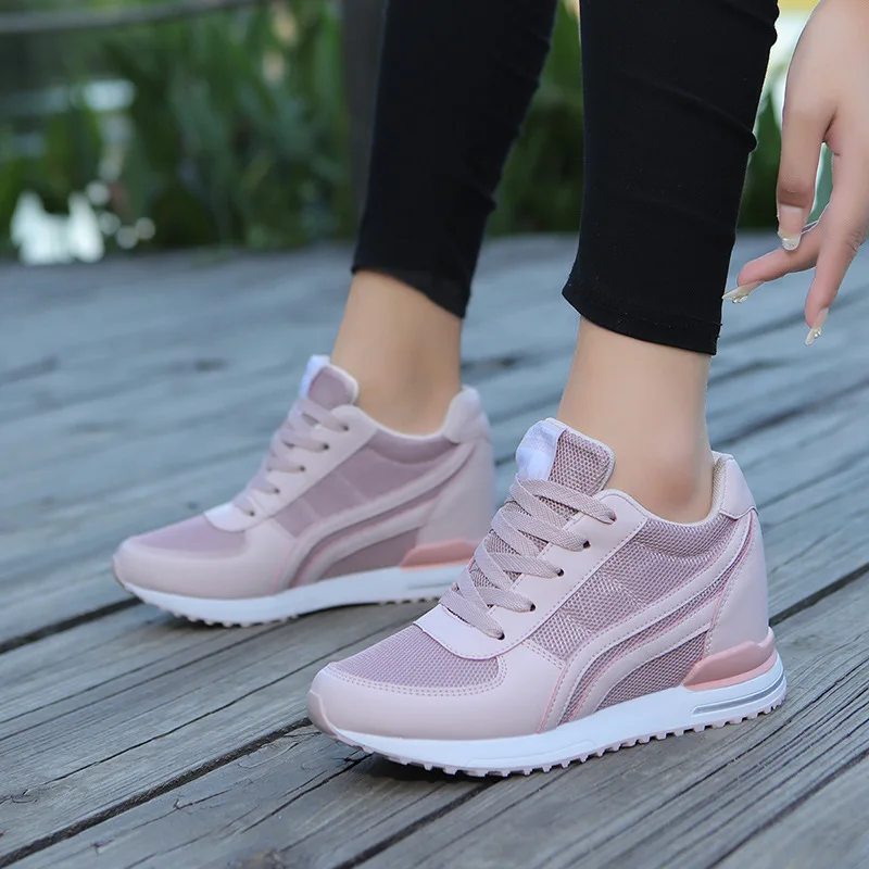 Hidden Heels Wedges Sneakers Women Shoes Lace Up Breathable Spring Ladies Shoes Outdoors Walking Slip on Casual Shoes Heighten