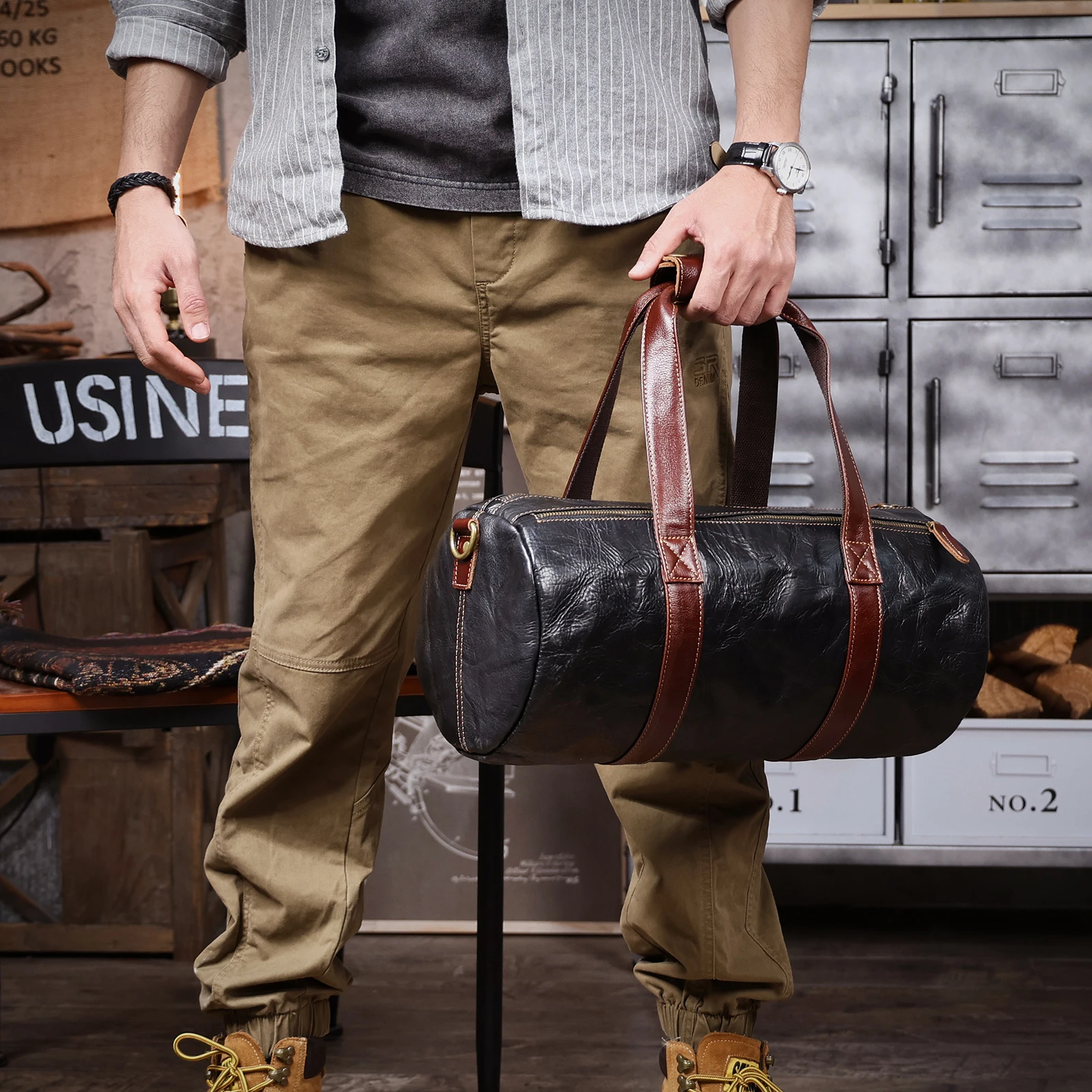 Echte Leder-Umhängetasche für Herren, Crossbody-Sporttasche aus pflanzlich gegerbtem Leder, modischer Casual-Stil, einfache Rindsledertasche – Detail 4