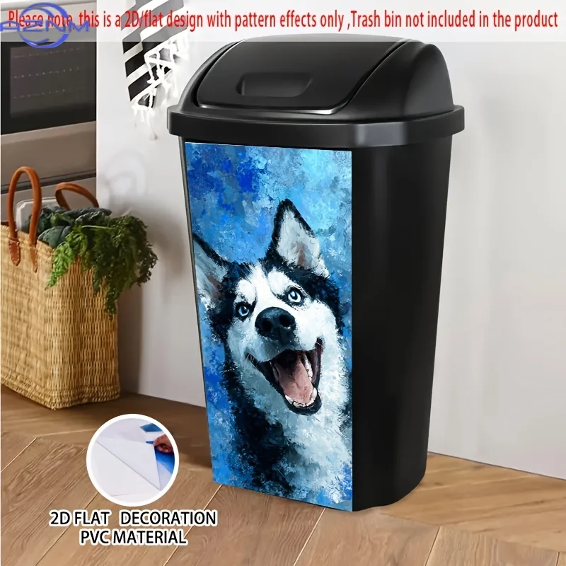1pc Large Self-Adhesive Trash can Stickers - Husky Dog Decoration with Expressive Eyes, No Tools Needed, Easy Application & Re