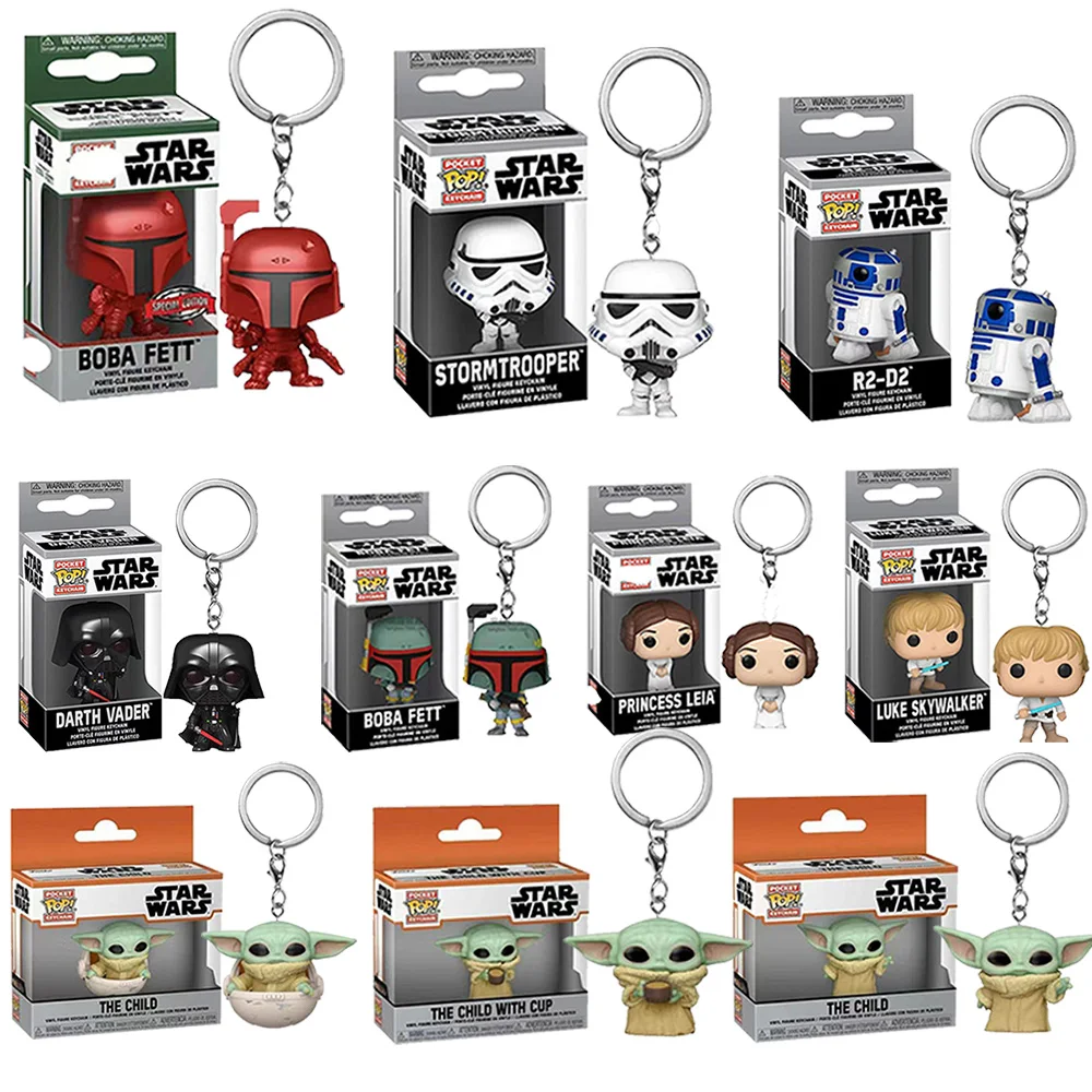 Keychain Obi-wan Kenobi The Child Baby Yoda with Cup Boba Fett the Mandalo Pocket PVC Figure Toys Keyring Birthday gift