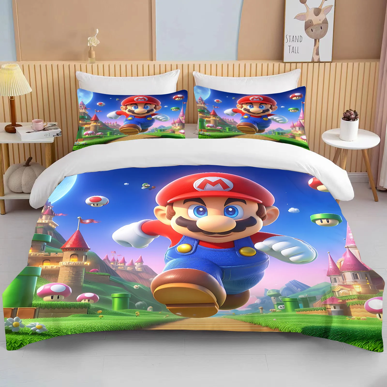 10 Sizes Super Mario Movie Printed Bedding Set Cartoon Microfiber Bed Set Pillowcase Adult Bed Cover Bedroom Bed Set for Gifts