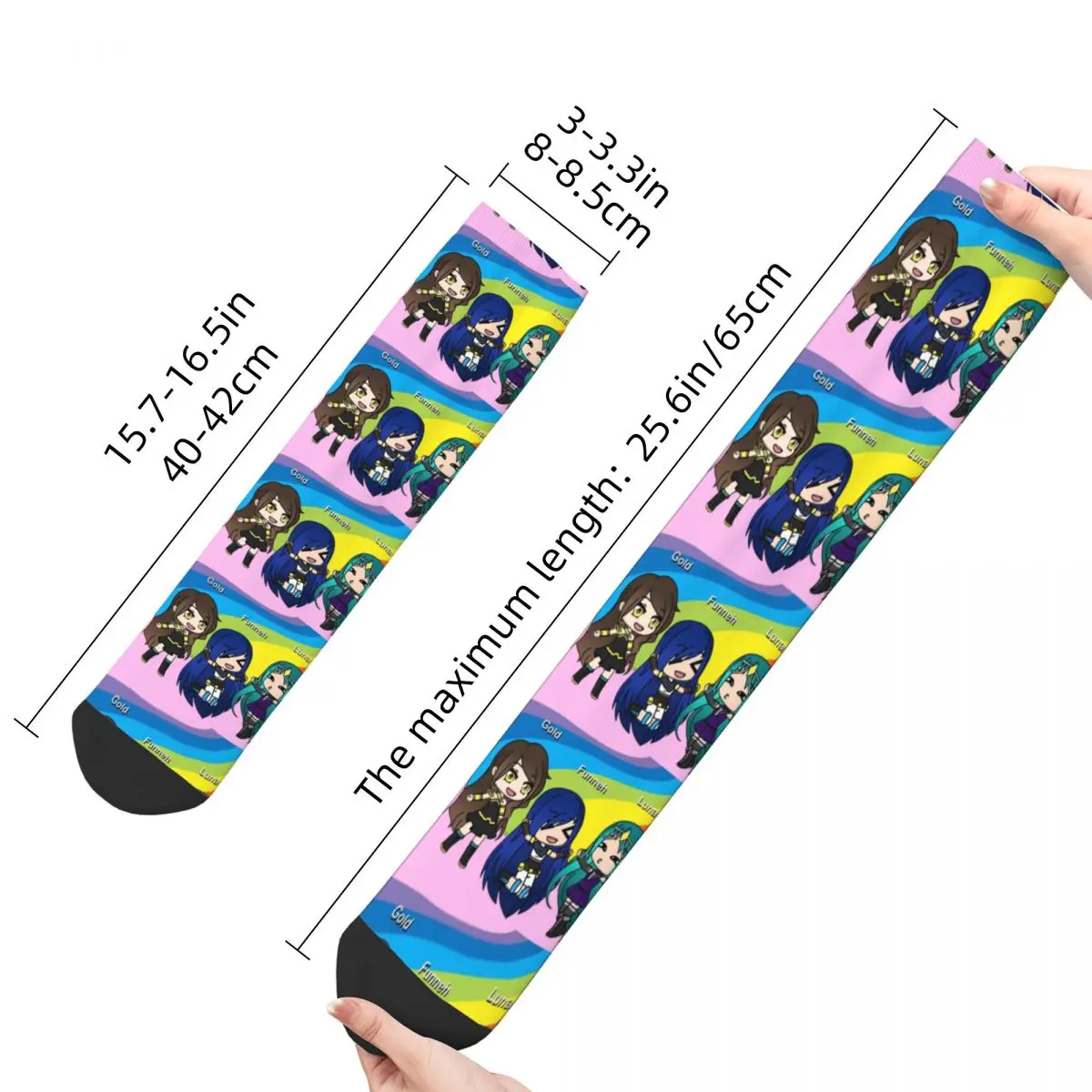 Funny Crazy Compression Sock for Men Funneh Krew Friendly Hip Hop Vintage Gacha Life Casual Game Pattern Printed Boys Crew Sock