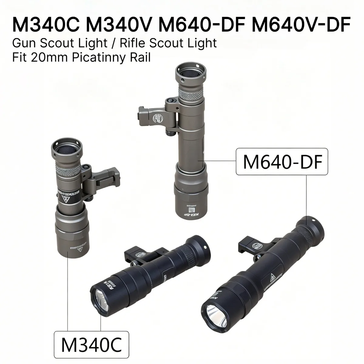 Tactical M340C M340V M640-DF M640V-DF Strobe Scout Light 20mm Picatinny Rail Airsoft Outdoor Hunting Shooting Training Gear