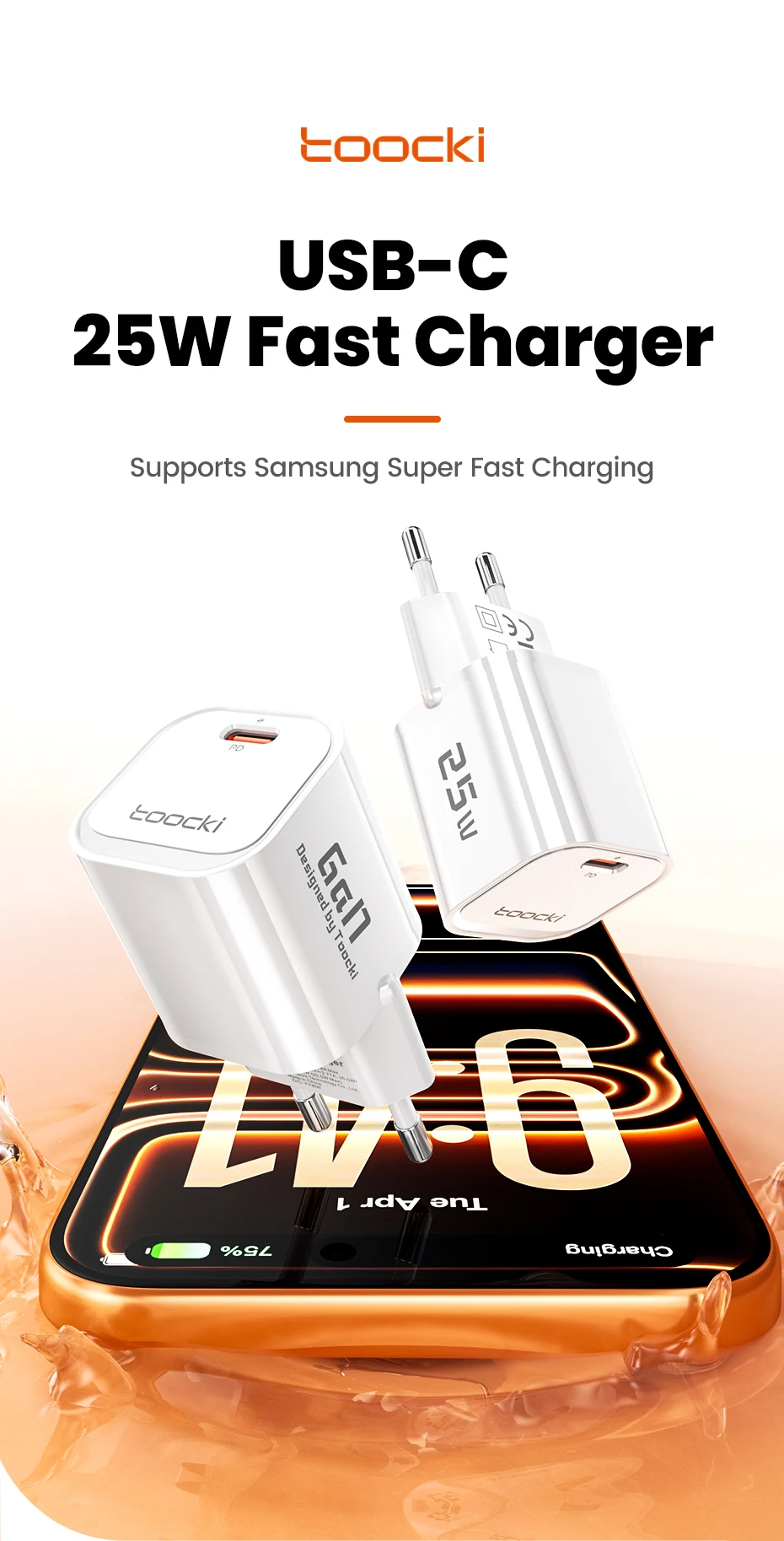 Toocki 25W GaN Ladegerät USB C QC3.0 PD3.0 PPS Schnellladung für iPhone 18 17 16 Pro Max Samsung S25 S26 Schnelles Typ-C-Ladegerät – Detail 1