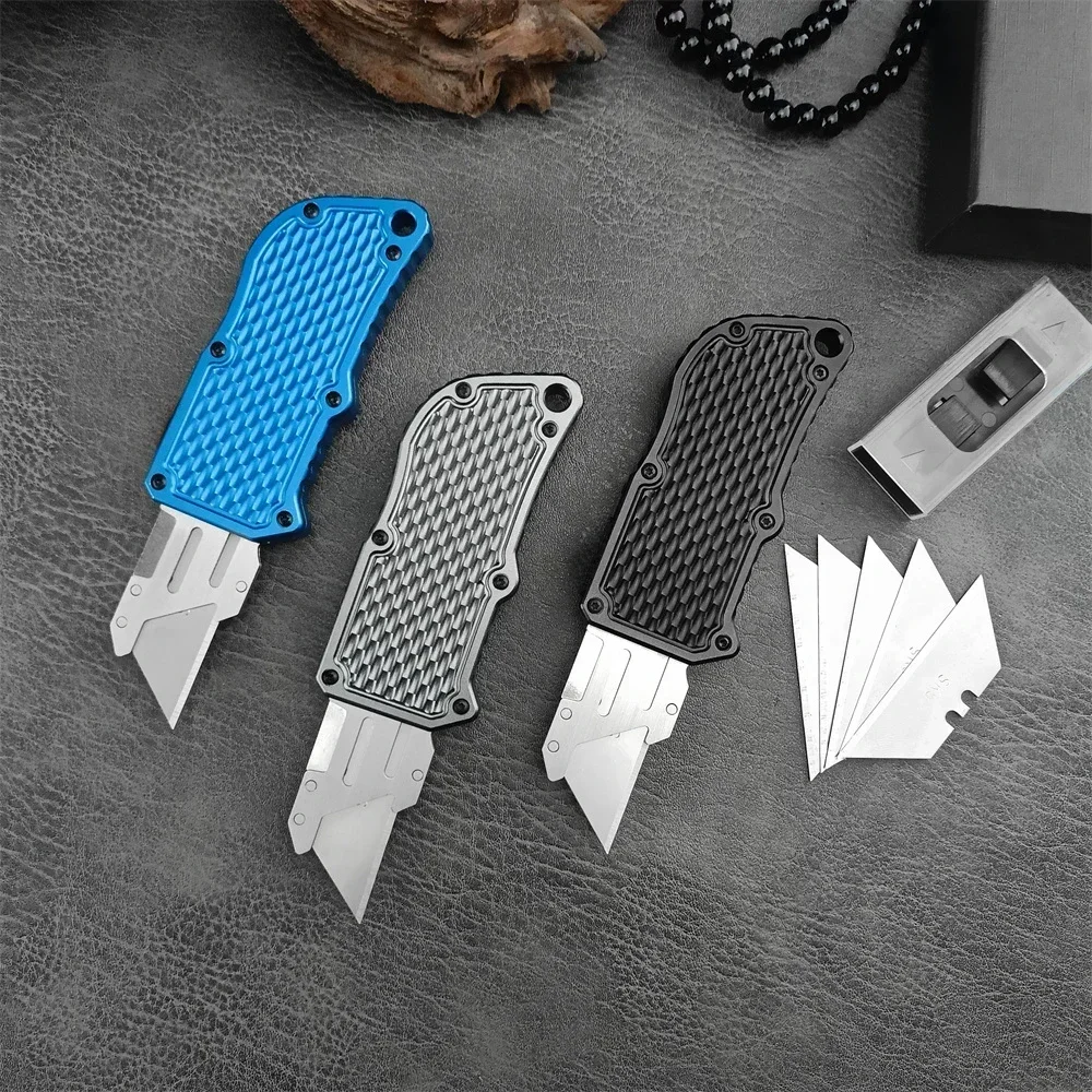 

Boxs Cutter Outdoor Quick Open Folding Knife 440C Blade Aluminum Handle with 5PCS Replacement Blade Tactical Knife EDC Tool