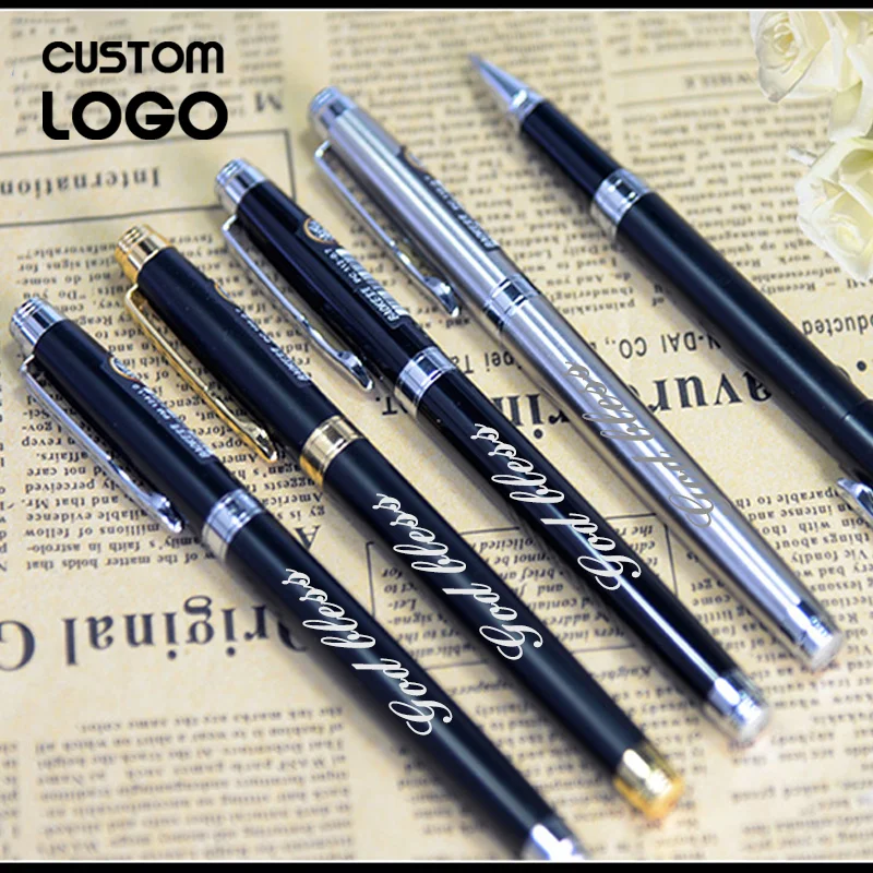 

Fashion Rotating Metal Ballpoint Pens Customized Laser Engraving Logo Creative Business Advertising Teacher Gift School Supplies