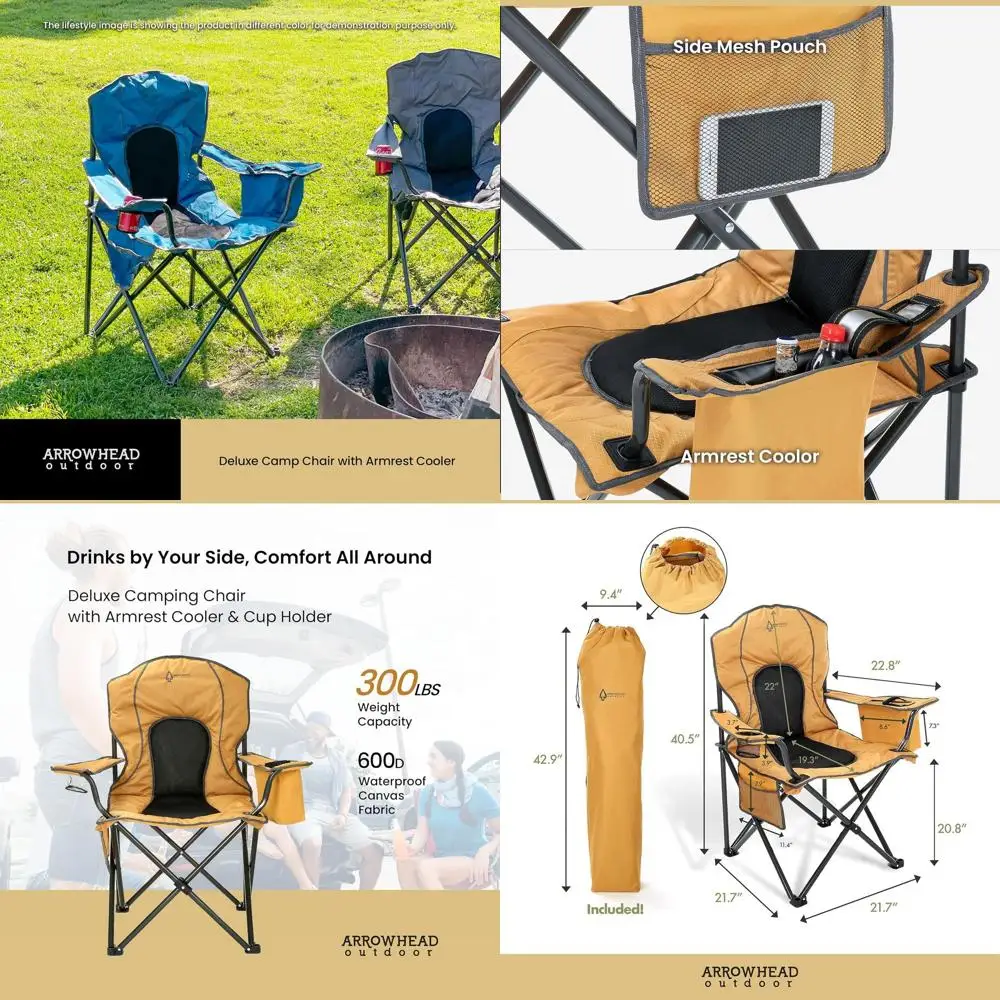 

Portable Folding Camping Quad Chair w/ 4-Can Cooler, Cup-Holder, Heavy-Duty Carrying Bag w/Easy Carry Shoulder Strap, Padded Arm